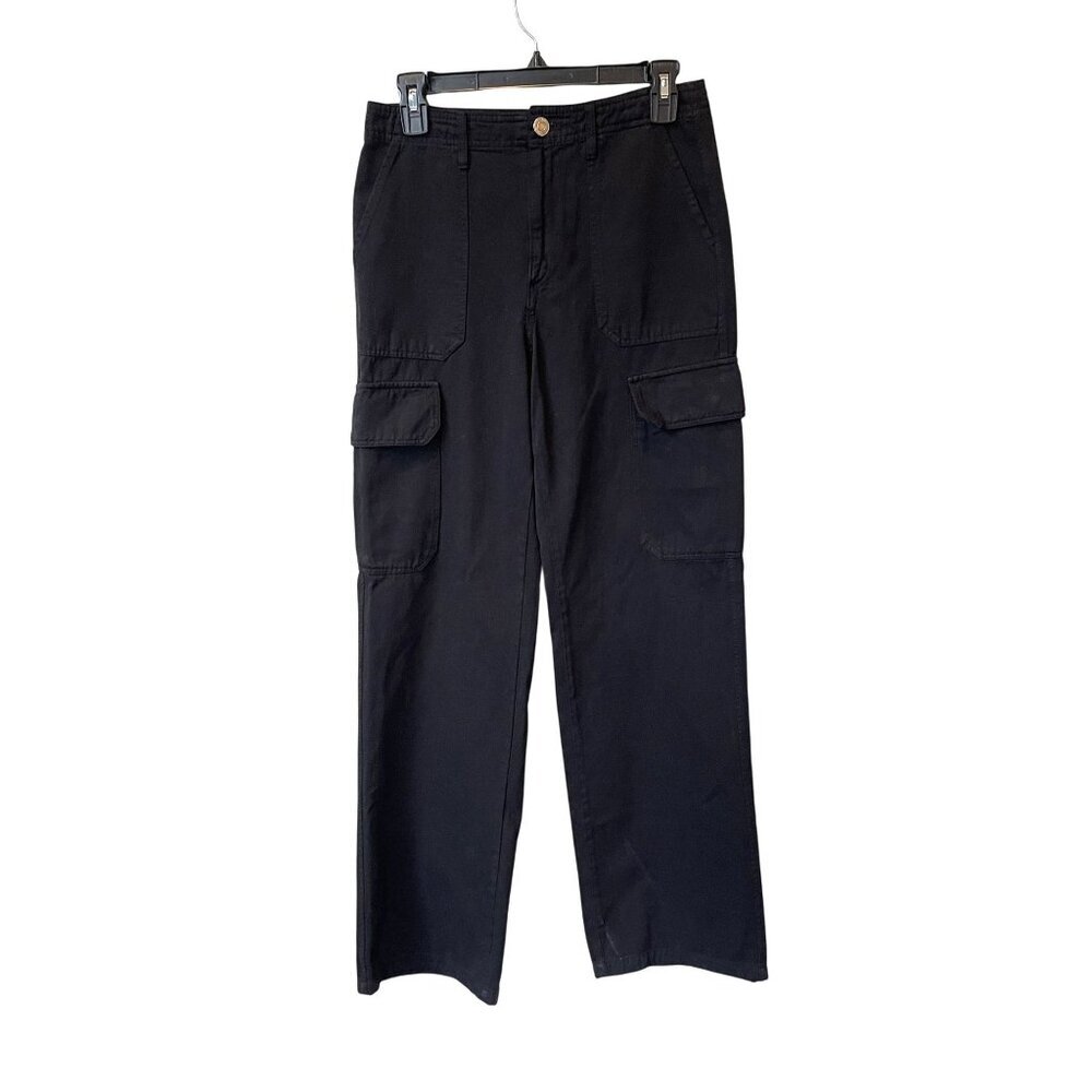 Zara Black Y2K Cargo Pants Sz 4 NEW Black Straight Leg Utility Carpenter Pockets